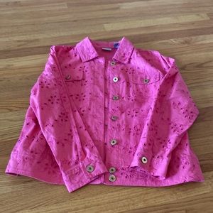 Linen Eyelet Pink Jean Jacket Size 12